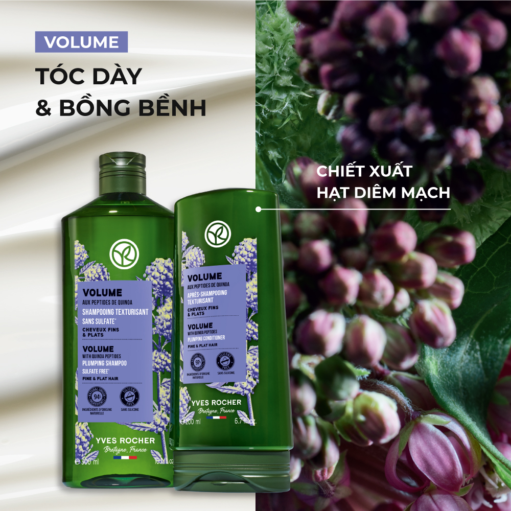 Combo Làm Phồng Tóc Yves Rocher Volume Plumping Shampoo Sulfate Free Bottle 500ml