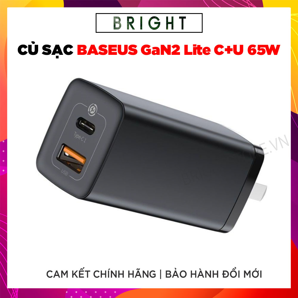Củ Sạc Siêu Nhanh, Nhỏ Gọn Baseus GaN2 Lite Quick Charger 65W ( Type-C + USB Port)
