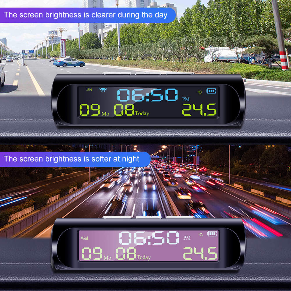 【New】Solar Car Digital Clock Driving Time Date Dashboard Wiring-Free ...