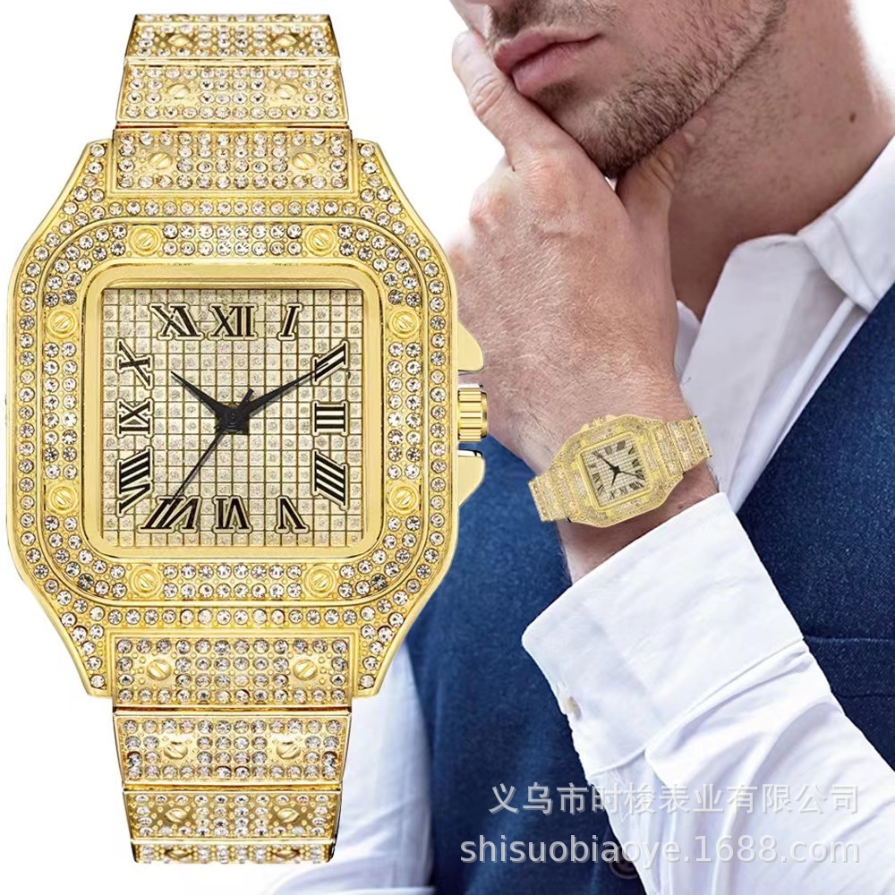 【High-quality】Square watch with starry steel strap and diamond ...