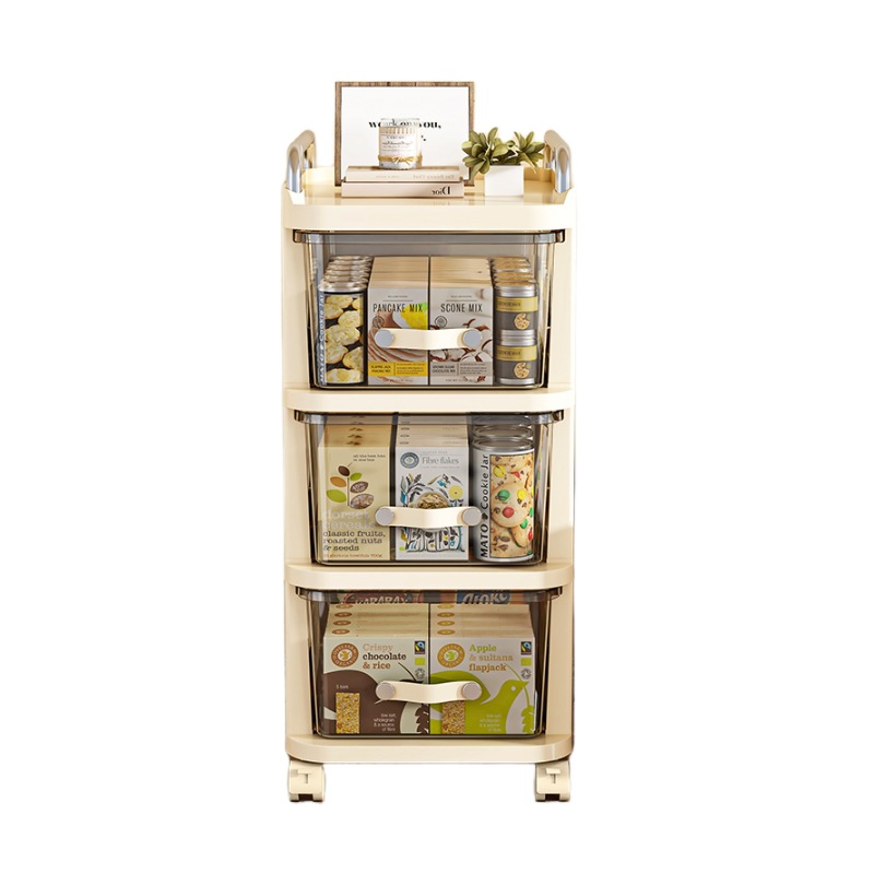 Drawer-type storage cabinet, household multi-functional movable multi-layer storage cabinet, bedroom trolley, cream wind shelf