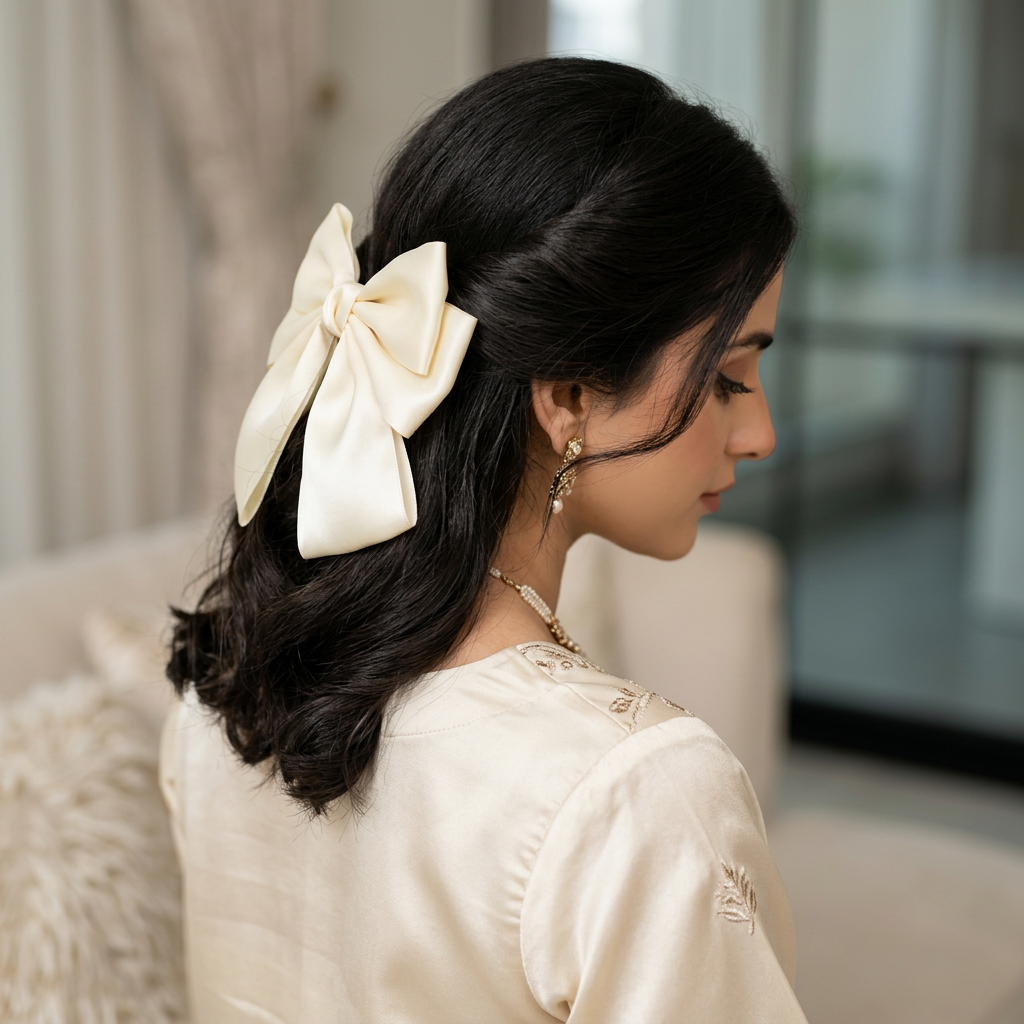 Handmade Big Bou Hair Clip, Silk Material, Large Size for Elegant Updos and Special Occasions