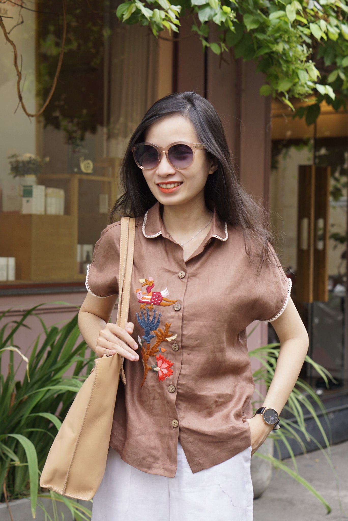 Áo top linen thêu tay phối crochet RUBY 2- MaxMessi