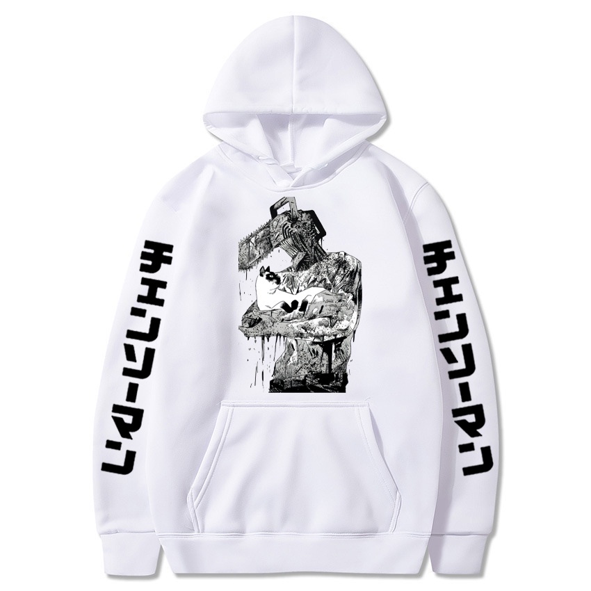 Japan anime chainsaw man hoodies gothic cartoon double-sided print oversized streetwear áo khoác nỉ dài tay quần á