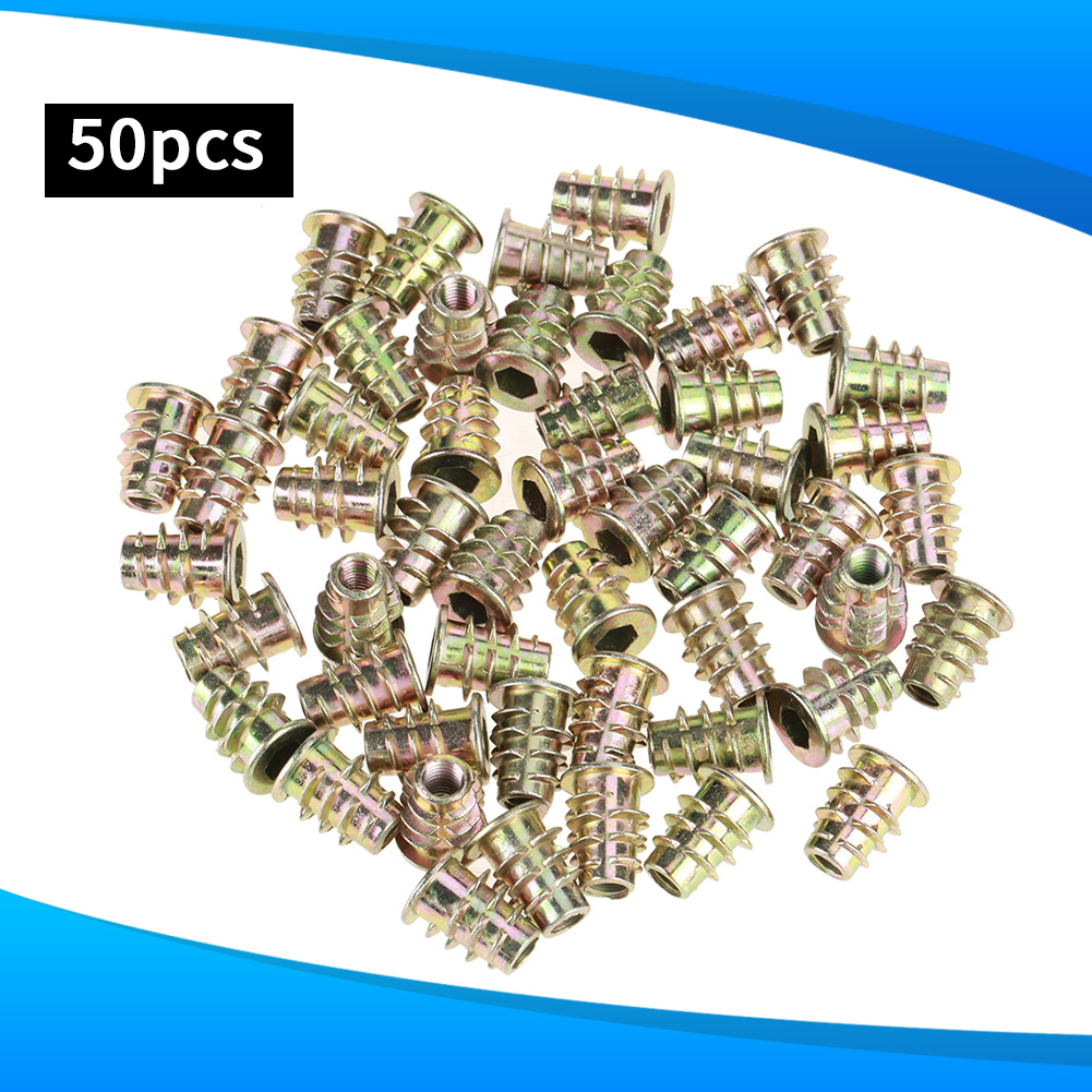 50pcs M5×13mm Zinc Alloy Furniture Hex Drive Head Nut Threaded For Wood Insert Threaded Interface Screws