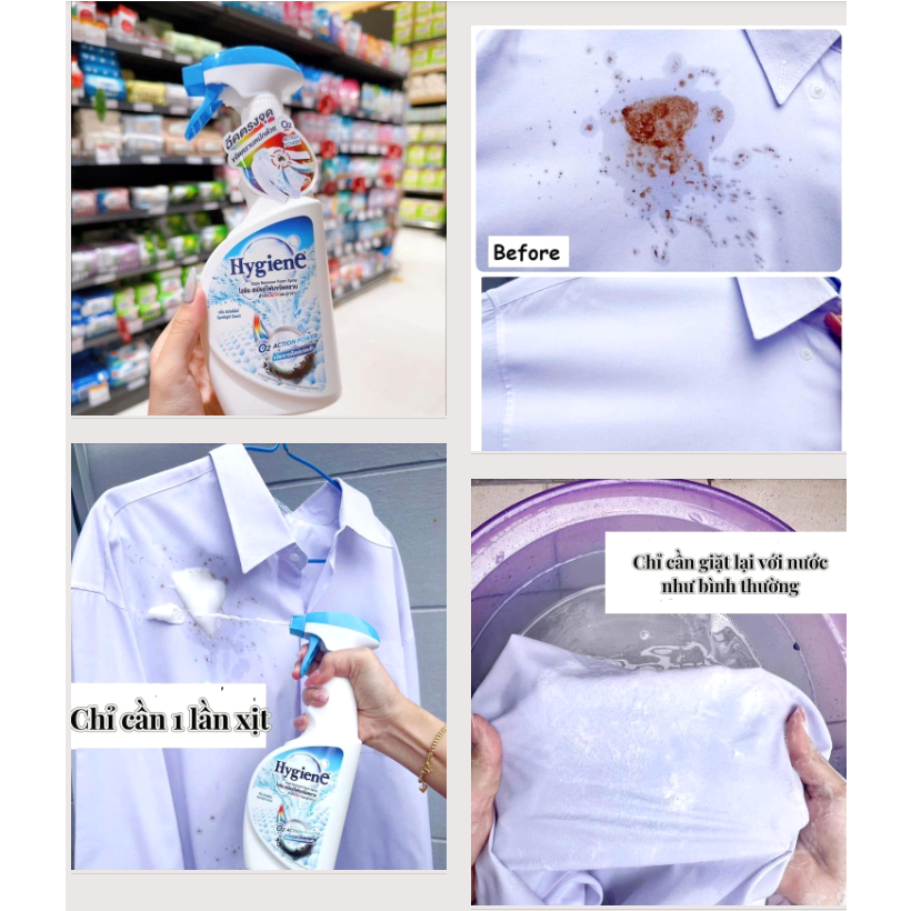 [CHÍNH HÃNG] Xịt Tẩy Quần Áo Hygiene 500ml Thái Lan