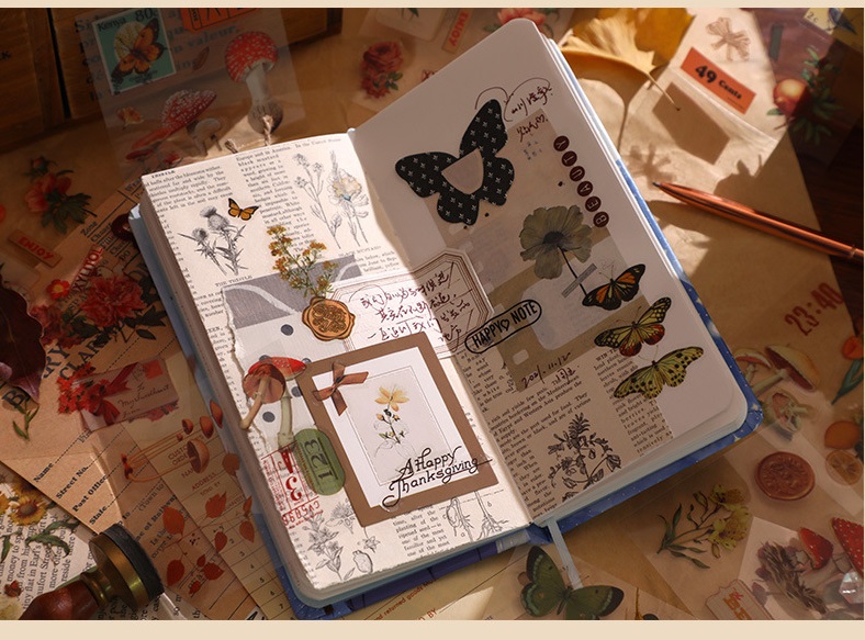 Hộp 100 tấm sticker vintage trang trí sổ