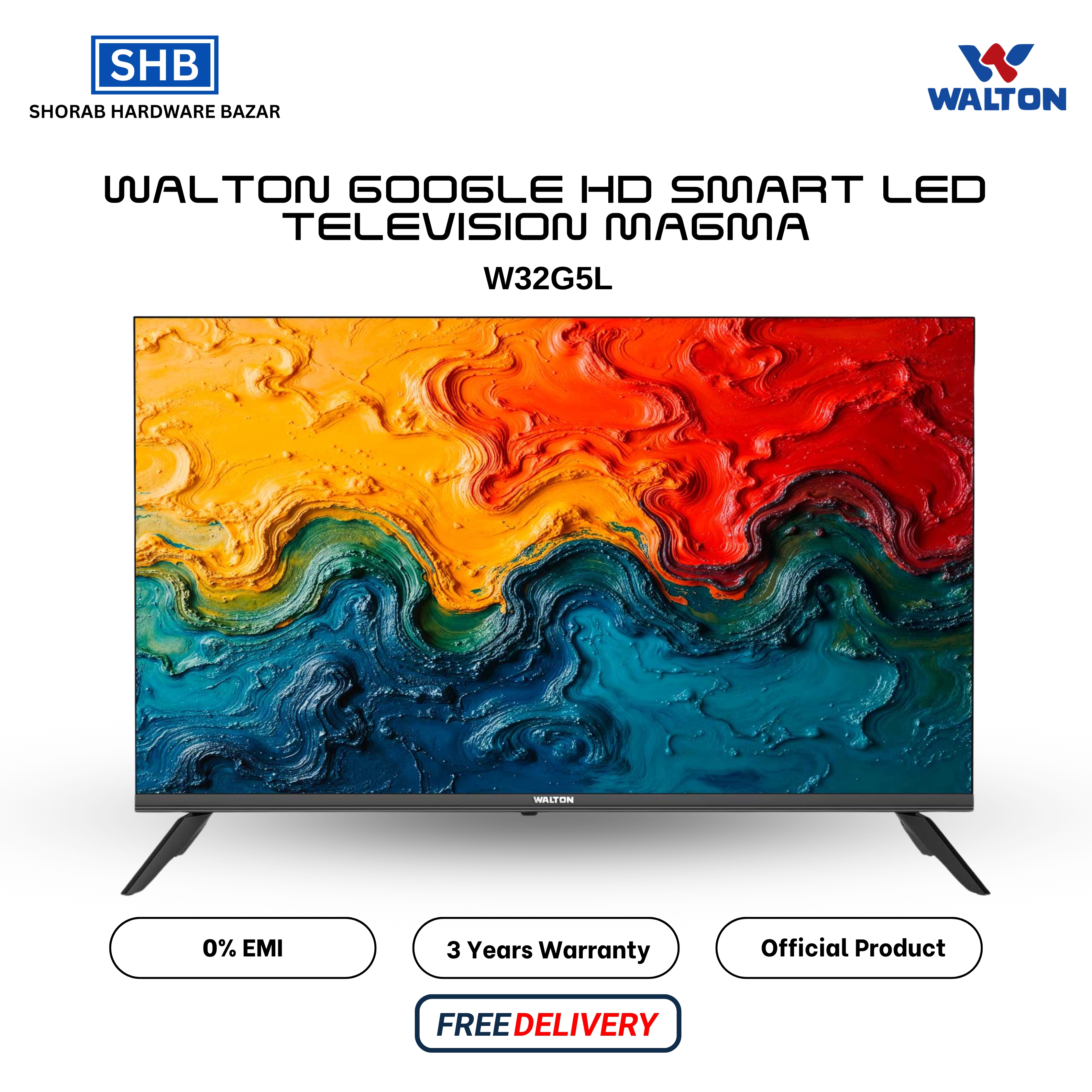 Official WALTON 32" Google HD Smart LED Television Magma W32G5L with Free Delivery.