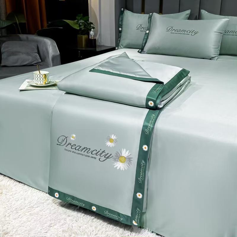 (❤GIÁ CỰC RẺ ) Bộ Chăn Ga Lụa Satin Dreamcity Chăn Chần Hè Set 4 Món