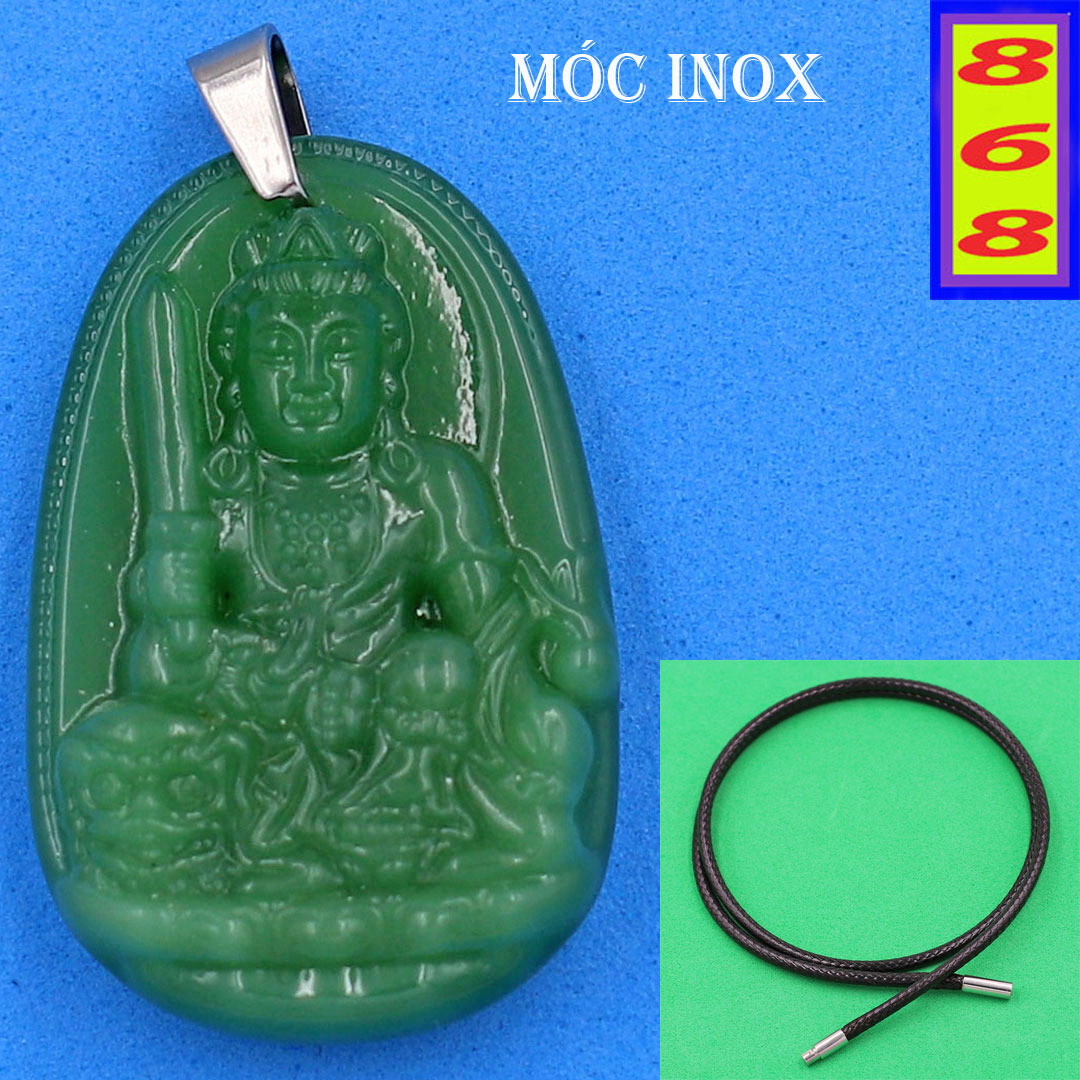 [Tuổi Mão] Bộ Vòng Cổ Phật Văn Thù Bồ Tát Thạch Anh Xanh 5cm - Phật Bản Mệnh Tuổi Mão - Mặt Size Lớn - Tặng Kèm Móc Inox