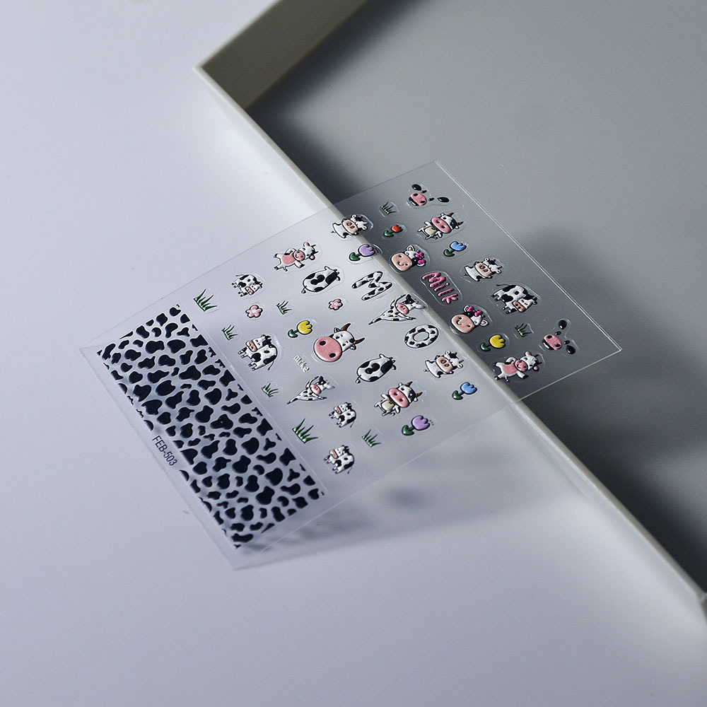 Sticker Nail 5D Lụa Nổi | Bò Sữa | Hình Dán Móng Tay FEB-503