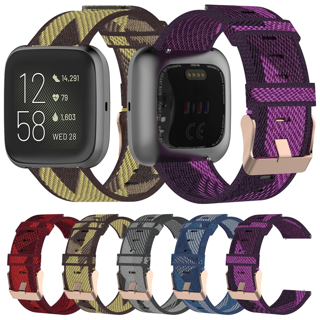 23mm Stripe Weave Nylon Wrist Strap Watch Band for Fitbit Versa 2, Fitbit Versa, Fitbit Versa Lite, Fitbit Blaze(Blue)(Own sale)