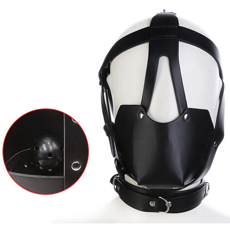 Masque De Bondage BDSM Avec Bâillon - Harnais Pour Tête - En Cuir Faux Et ABS - Noir - Accessoire Fétish - Neuf