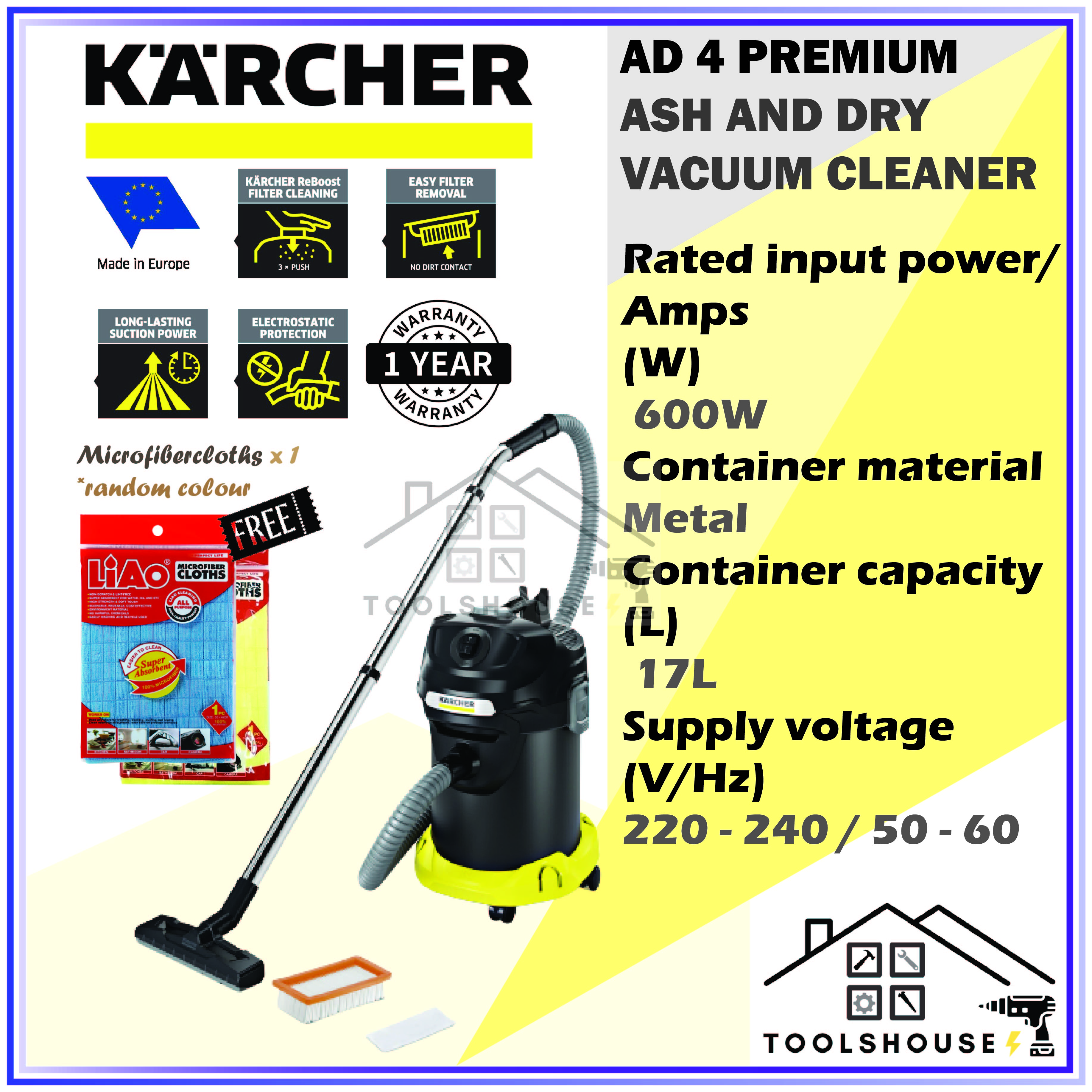 Karcher AD Premium Ash Dry Bagless Vacuum Cleaner Air Watts Lazada