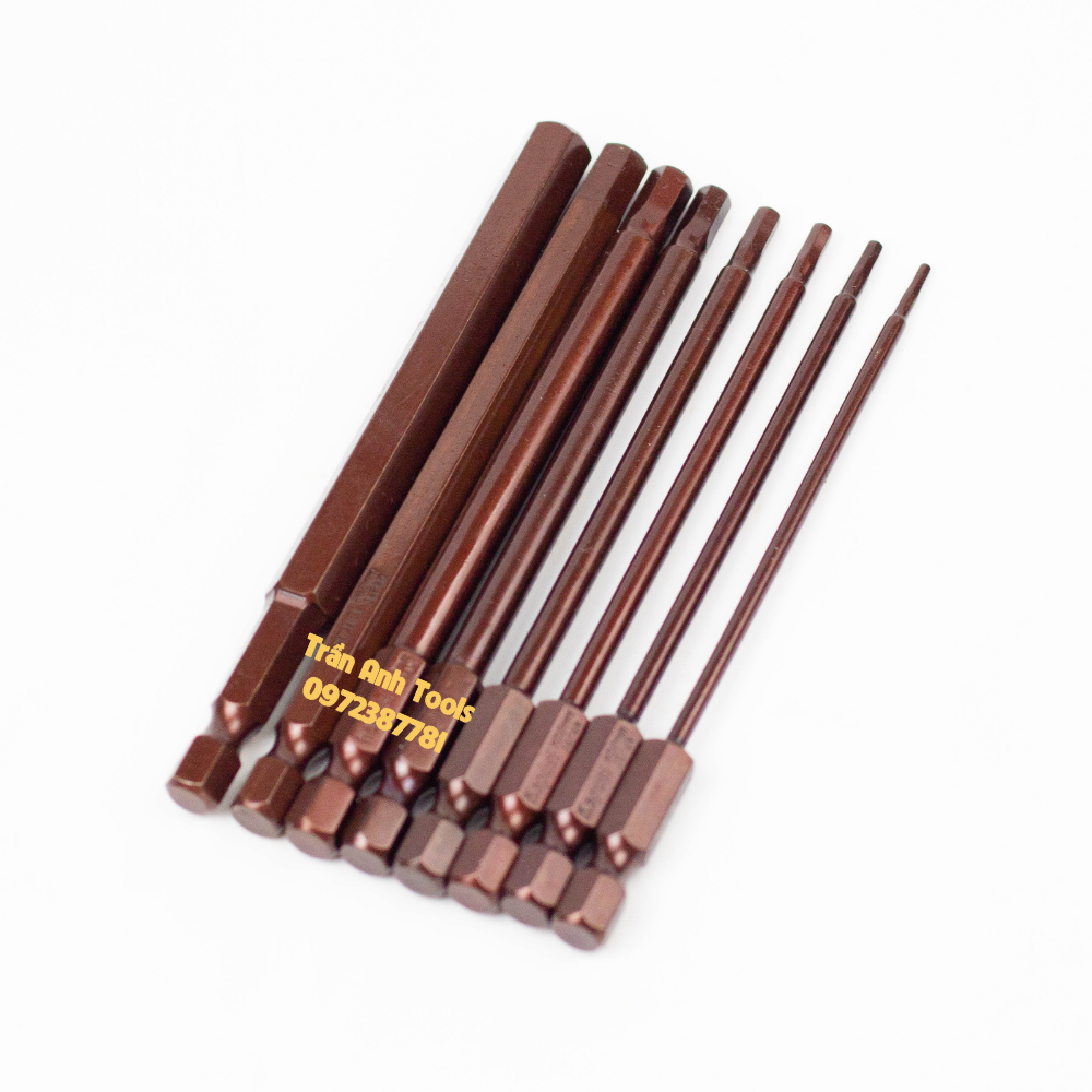 Bộ 8 mũi bắn vít lục giác chất liệu S2 chiều dài 100mm kích cỡ từ 1.5-8mm cao cấp Kapusi Japan, bộ mũi bắt vít lục giác