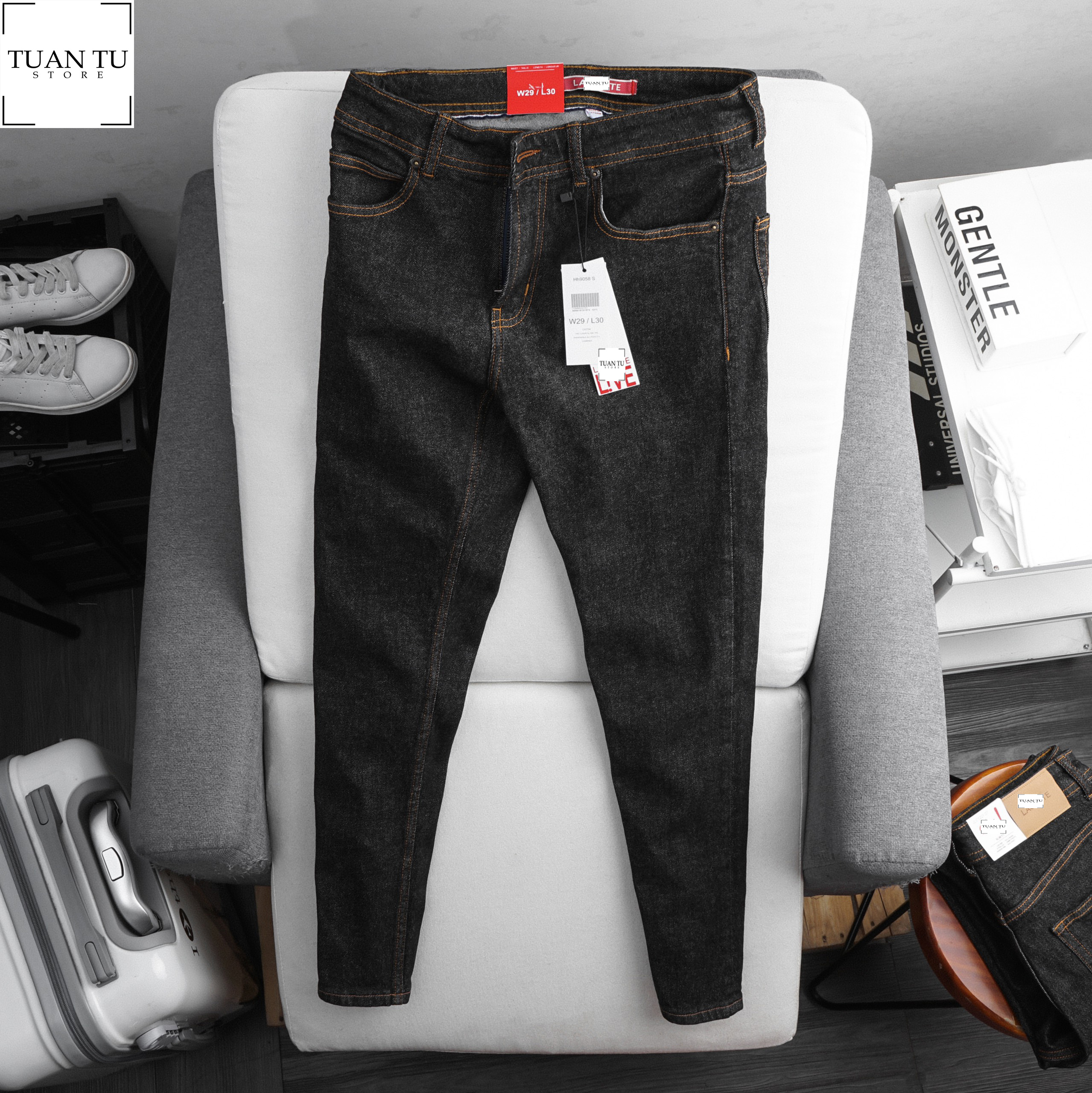 Quần Jeans Nam LCST ,Màu đen tiêu -1033 ( Form Slimfit.chất vải co dãn,ống 15-18cm,Hàng VNXK)