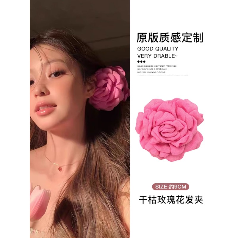 Kẹp tóc hoa hồng thanh lịch lãng mạn kiểu Pháp dành cho nữ