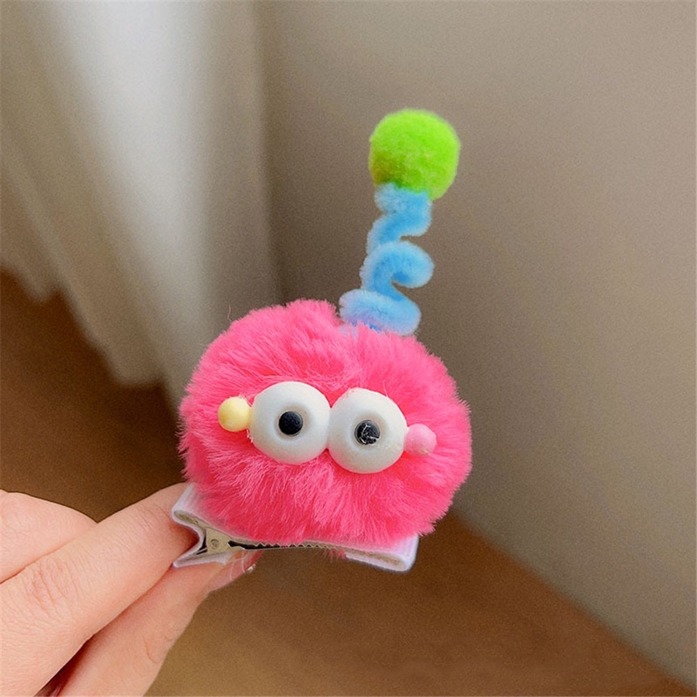 A HELLO GIRL Funny Little Monster Plush Hairpin Female Cute Antenna Ugly Doll Twist Stick Hairpin Bangs Clip Headwear