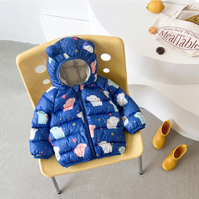 LS Children's cute cartoon hooded padded jacket 1-3 years old boys and girls winter down cotton jacket soft and comfortable