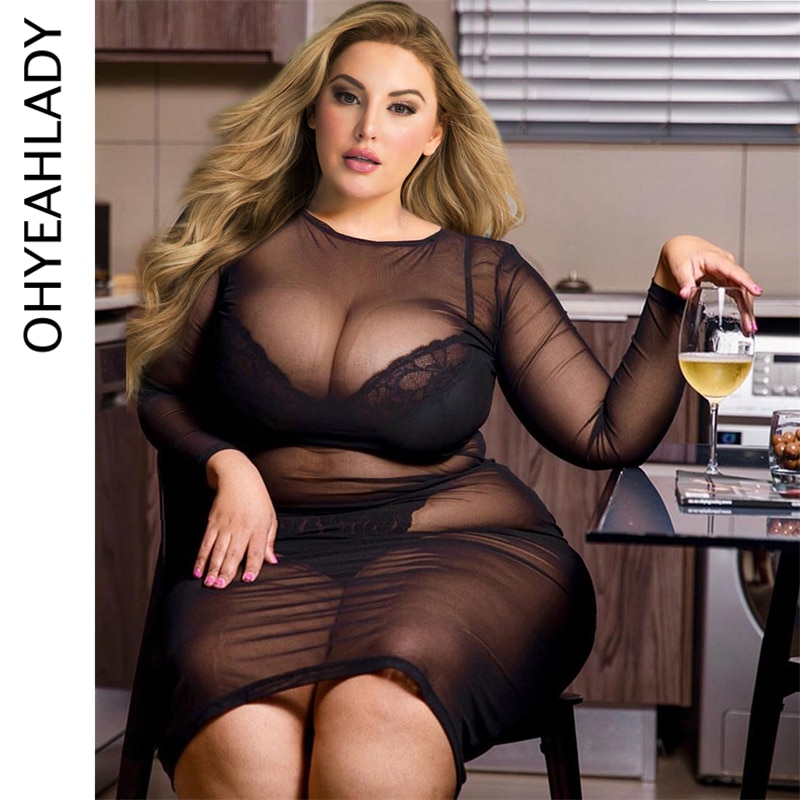 Ohyeahlady Lace Long Sleeve Nightgown Dress Sexy Curvy Lingerie