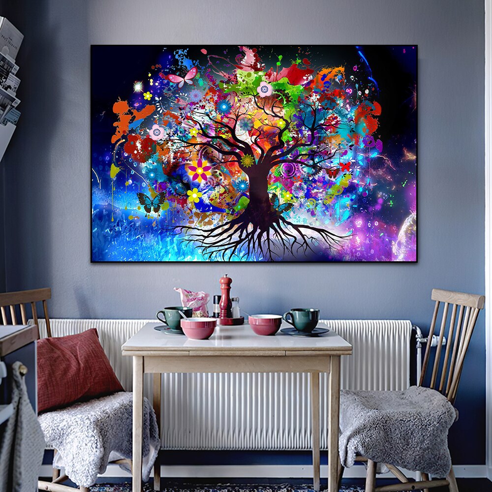 Colorful Butterfly Tree of Life Abstract Wall Art Scandinavian Landscape Canvas  Canvas printing and Prints Picture for Home Decoration 1PCS Inner Framed or  No Frame (Customization includes Canvas painting and Frame)