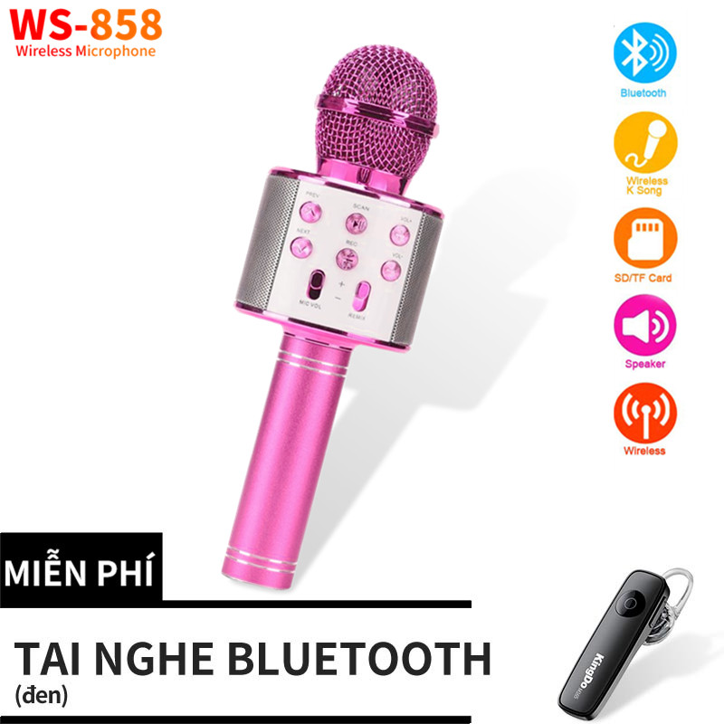 COD Micro Karaoke Bluetooth Không Dây COD WS858 - Ấm - Micro Karaoke Di Động Mini - Micro Hát Trên Ô Tô - Micro Karaoke Hay Nhất Hiện Nay 【Tặng Tai Nghe Bluetooth M165】