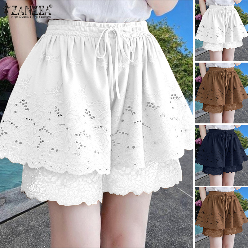 ZANZEA Korean Style Women Girlish High Waist Lace Wide Leg Pants