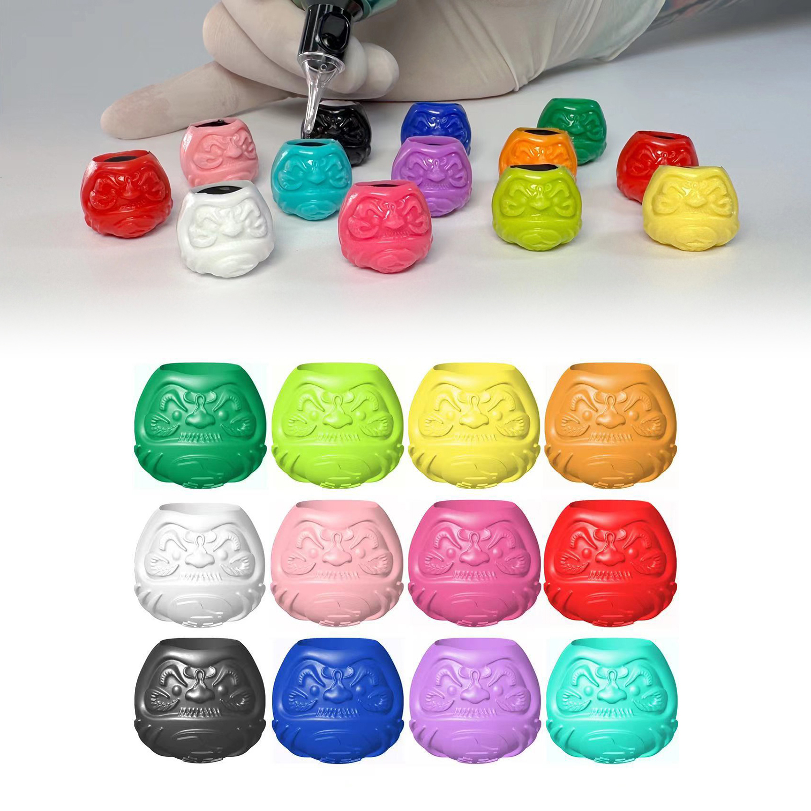 200pc Plastic Disposable Tattoo Ink Cups Child Doll Shape With Base Pigment Clear Holder Container Cap Tattoo Accessory Supplies. 