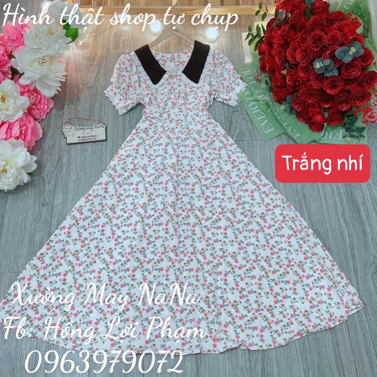 Maxi hoa nhí viền ren dễ thương (hình thật+video)