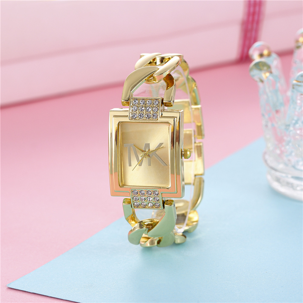 Popular Women's Square Diamond Light Luxury Minority Quartz Watch Casual Bracelet Stainless Steel Women's Watch