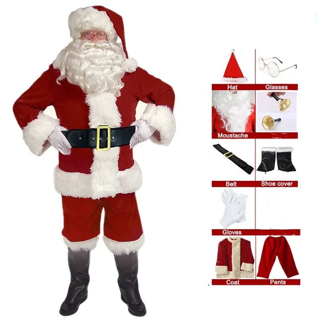 Santa Claus Chiristmas Cosplay Costume Christmas New Year Men Costumes Deluxe Classic Adults Set Carnival Party RolePlay Suits happy holiday