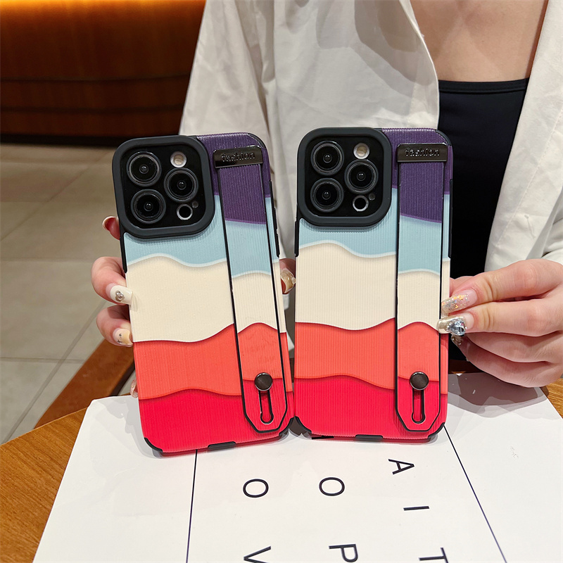 Colorful wave pattern fashion phone case for iphone 7 8 plus se 3 shockproof phone case for iphone 11 12 13 14 pro max casing leather wristband back cover