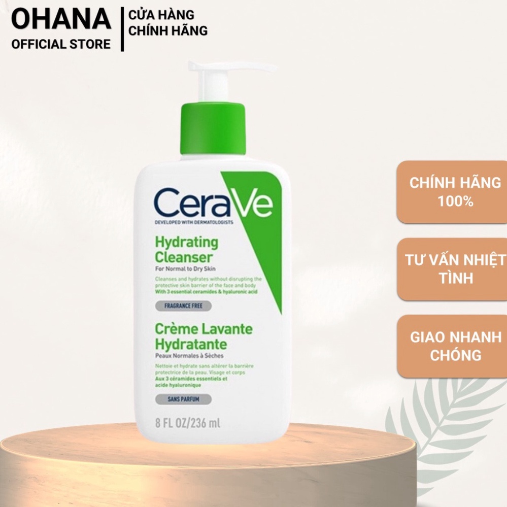 Chính hãng sữa rửa mặt cerave cleanser cho da dầu mụn, khô, nhạy cảm