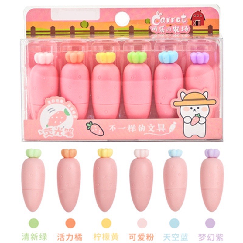 Hộp 6 bút dạ quang hình quả siêu cute