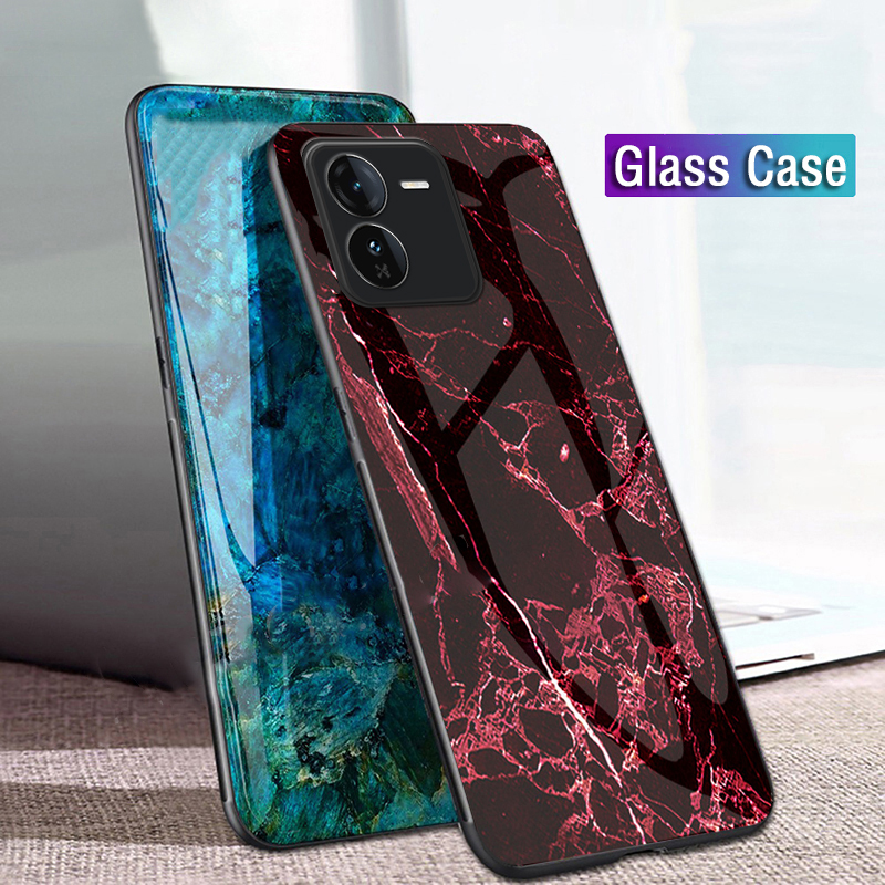 For VIVO IQOO Z9 Z9X Case Fashion Marble Tempered Glass Protector Soft Frame Silicon For VIVO iqoo Z9X Z9 Back cover Phone Cases.