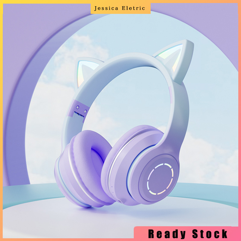 Wireless Bluetooth-compatible Headphone Gradient Color Luminous Cat Ears Gaming Headset Lovely Christmas Gifts