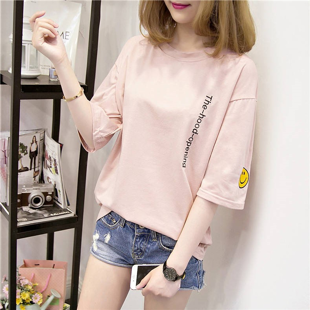 Áo thun nữ hình mặt cười Unisex