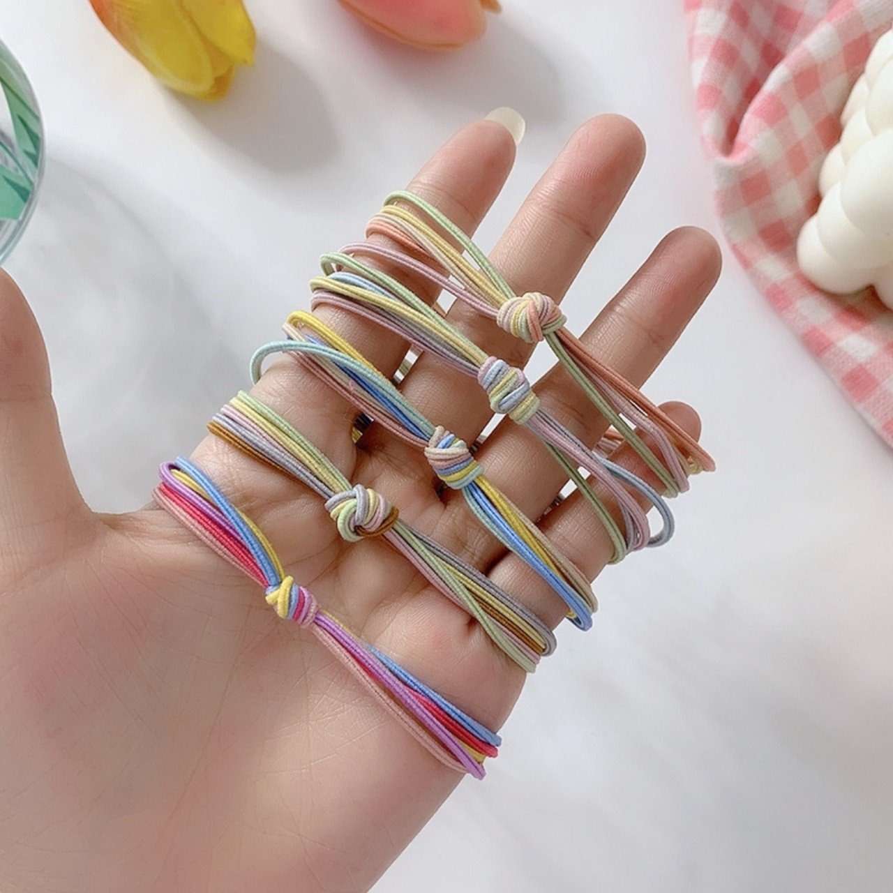 CỘT TÓC SET 02 THUN CỘT THẮT NÚT RAINBOW - SET 5 THUN CỘT TÓC MIX 3 VÒNG