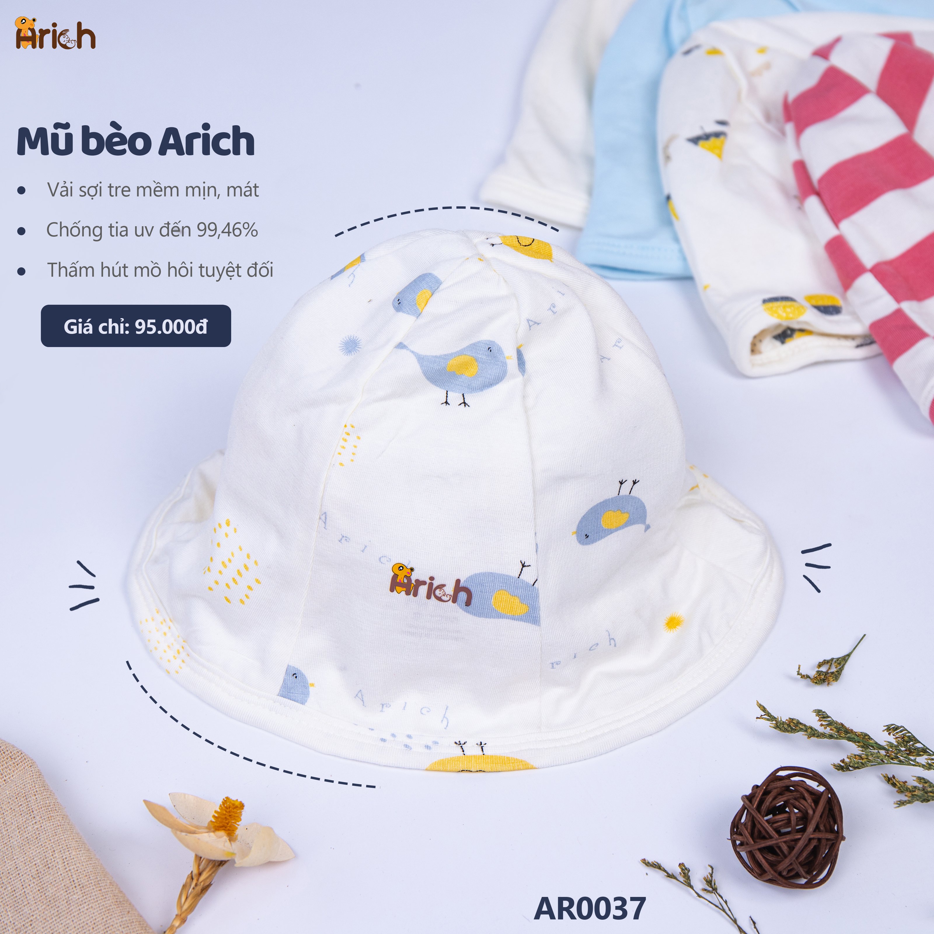 Mũ/ Nón em bé vải Sợi tre SIZE LỚN