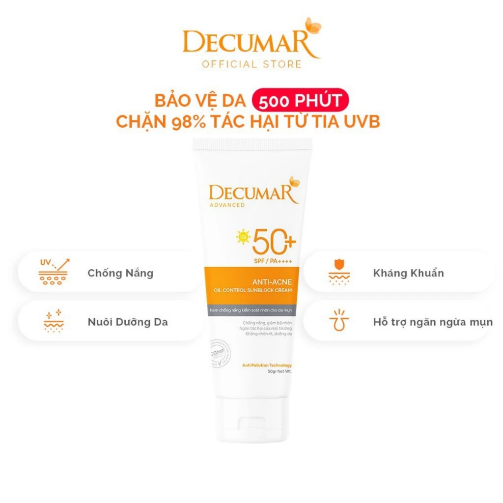 Kem chống nắng DECUMAR ADVANCED kiểm soát nhờn cho da mụn, ngừa mụn (Tuýt 50g)
