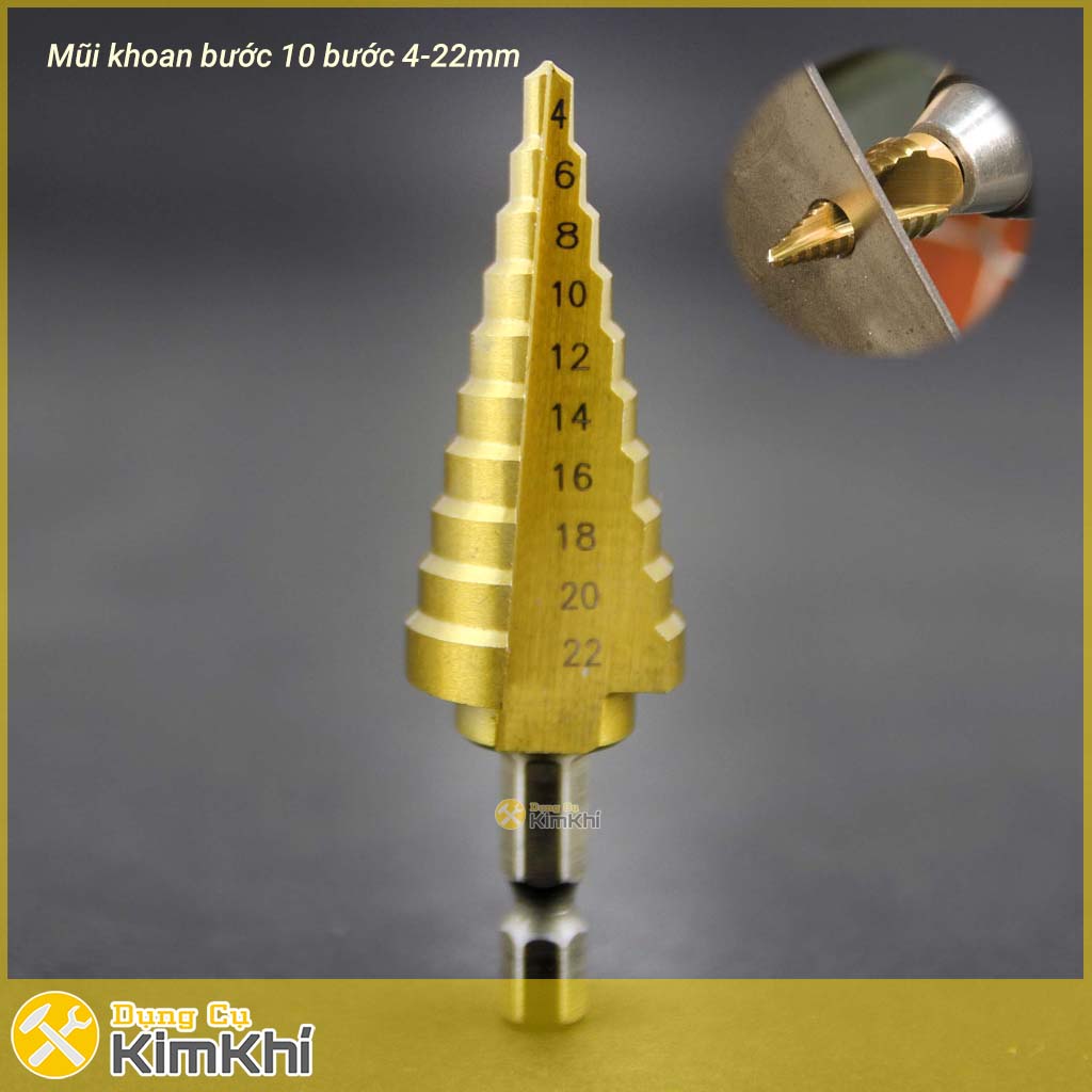 Mũi khoan bước thẳng 4-22mm HSS phủ Titanium