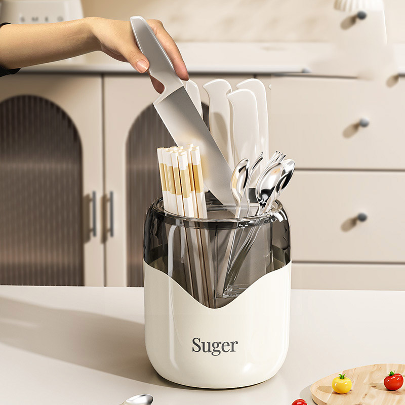 Household countertop chopstick holder Tool storage box floor holder Kitchen multi-function rotating knife holder shelf