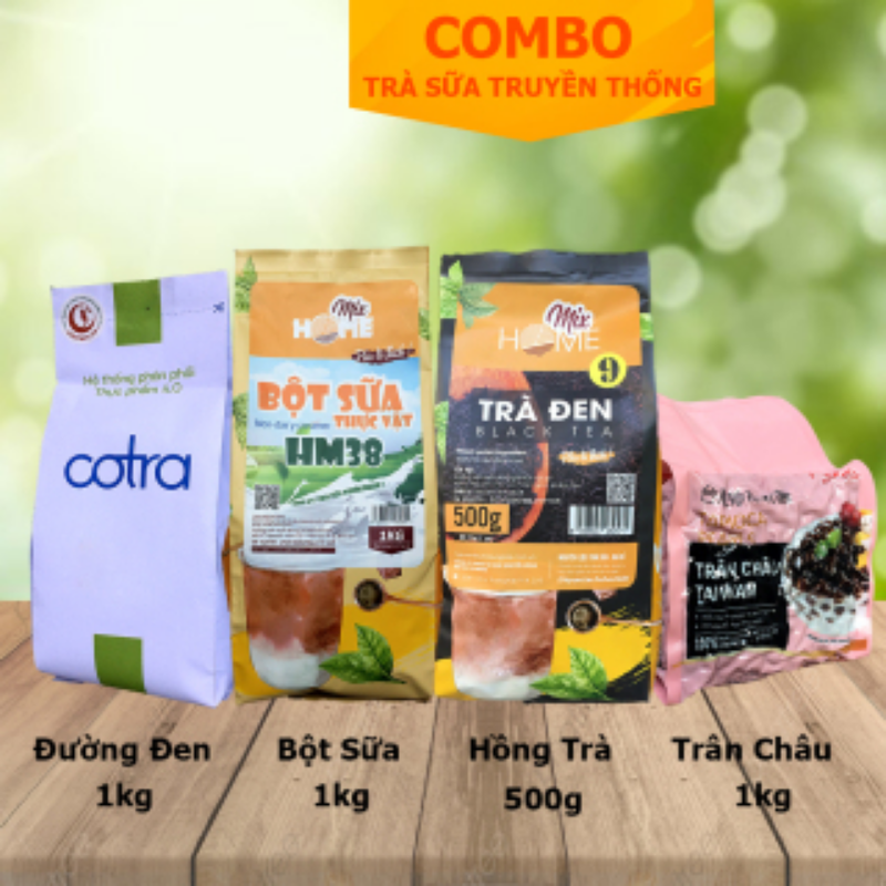 Combo Trà Sữa Đài Loan ( Trân Châu Đen Đài Loan + Trà Đen số 9 Home + Bột Sữa HM38 + Đường Đen) ngon tuyệt hảo