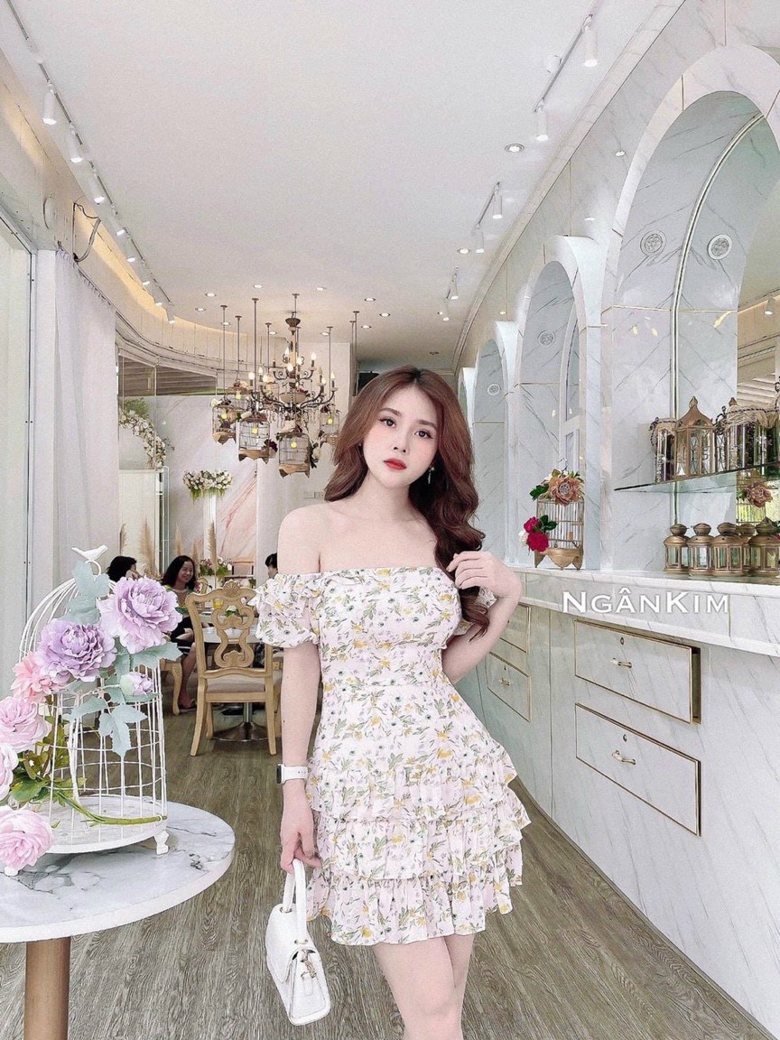đầm xòe von bẹt vai cổ nhún dể thương dạo phố dự tiệc đi chơi đi dạo DX P