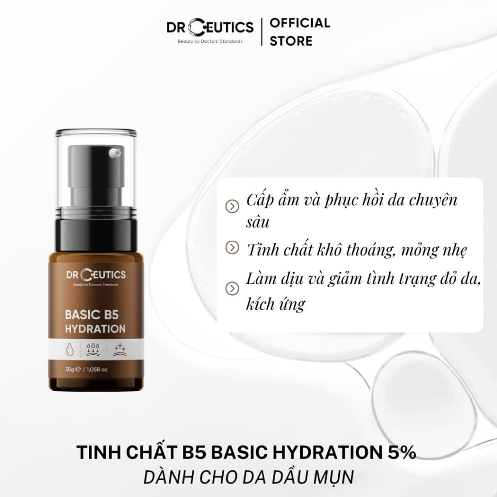 Serum cấp ẩm phục hồi da phù hợp da dầu mụn Basic B5 Hydration DrCeutics