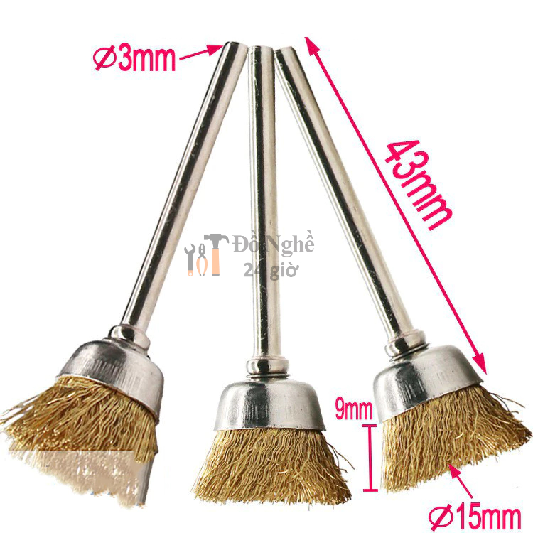 Bộ 9 chổi đồng đánh bóng, tẩy gỉ mini trục 3.17mm