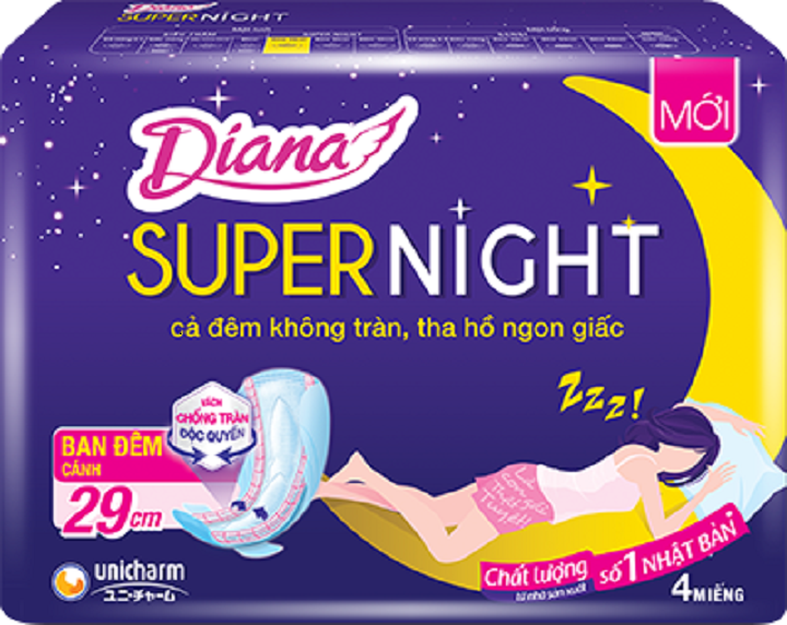 Băng vệ sinh ban đêm mặt lưới 29cm Diana (4 miếng/gói) có cánh