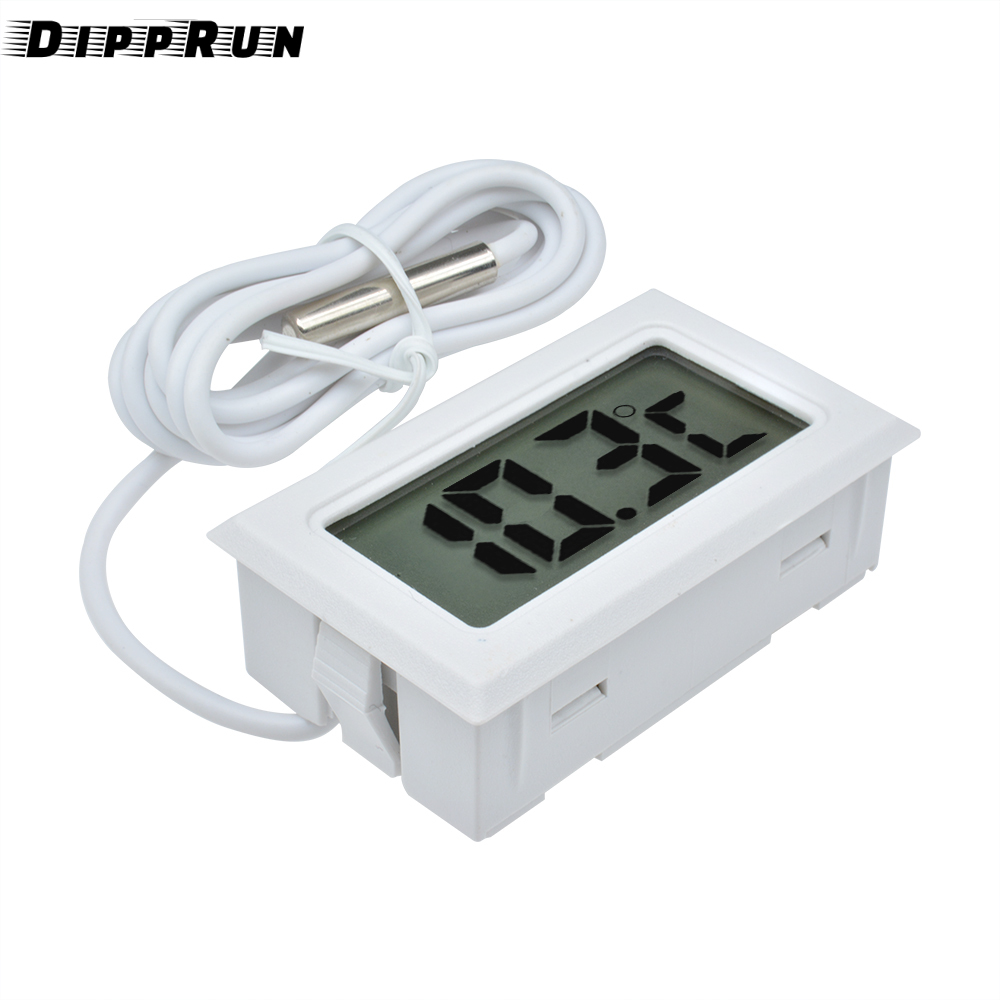 DIPPRUN FY-10 Embedded Digital Display Thermometer with 1M Wire Black Rectangular Thermometer Hygrometer Aquarium Temperature Humidity Meter