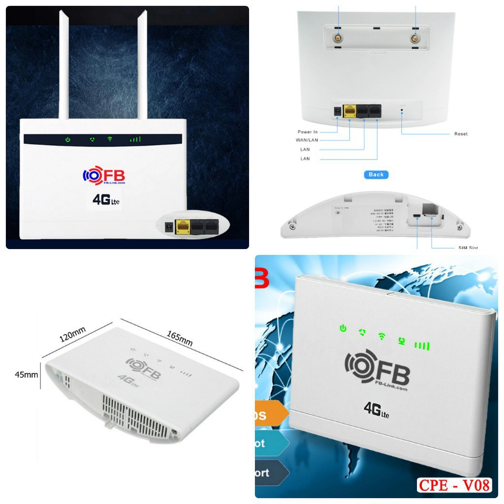 Router Wifi 4G LTE FB-Link CPE-V01 (2 anten, chuyên dùng xe khách, 32 user, 2LAN)
