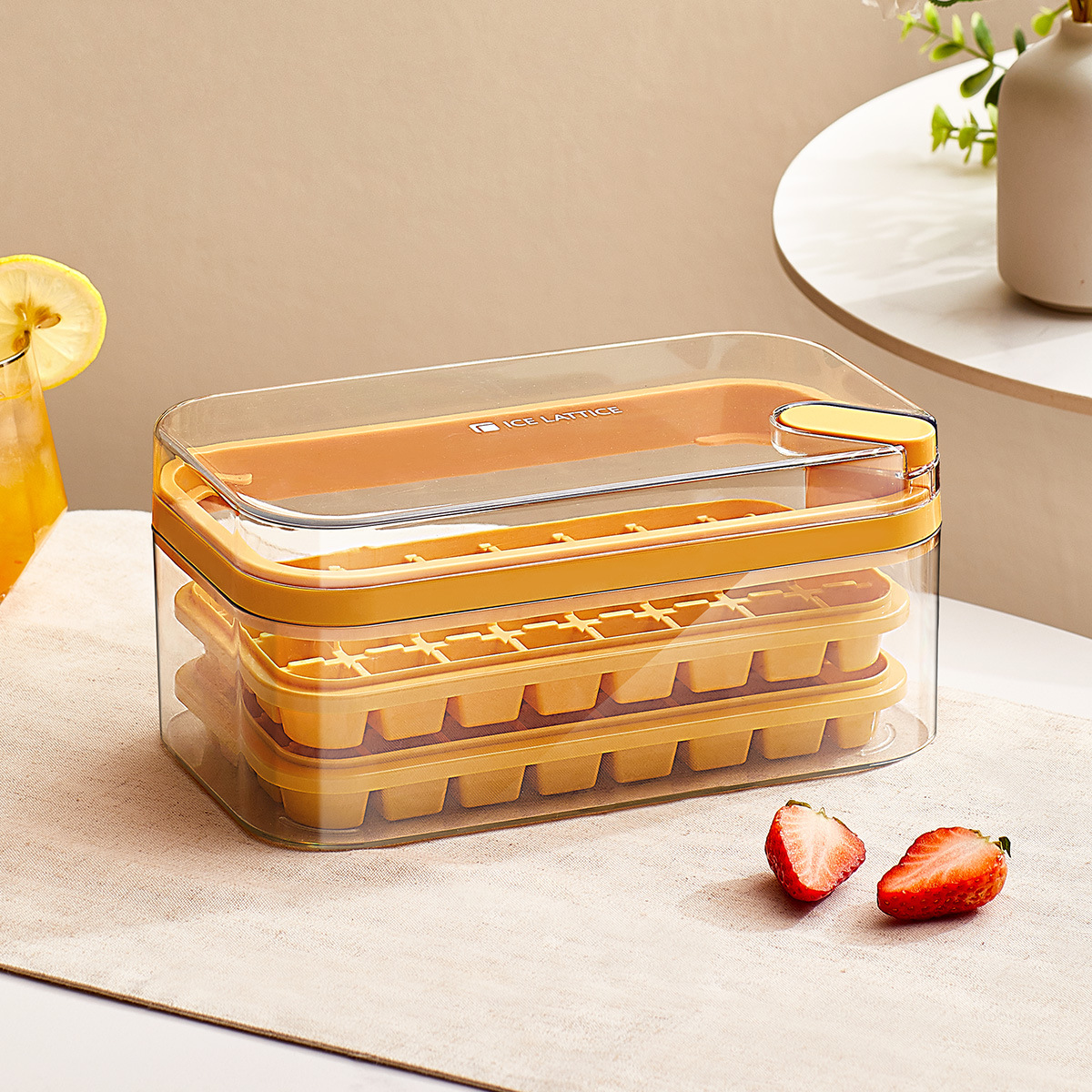 Ice Cube Silicone Press Ice Box Single và Double Layer Square Ice Cube Khuôn di động Công suất lớn Ice Cube Ice lưu trữ hộp với nắp đậy